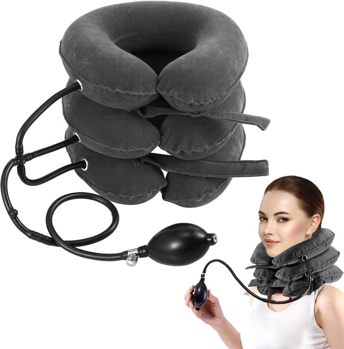 Pogcay Neck Stretcher, Neck Traction Device, Cervical Traction Device for Neck Pain Relief, Neck Brace Adjustable Inflatable Neck Stretcher, Neck Decompression Devices Home Use (Gray)