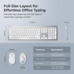 iClever GK08 Wireless Keyboard and Mouse Combo - Full-Size Ergonomic Keyboard with Number Pad, 2.4G USB, Quiet Click, 3-Level DPI, Rechargeable, Slim Design for Windows/Mac, Silver - Image 8