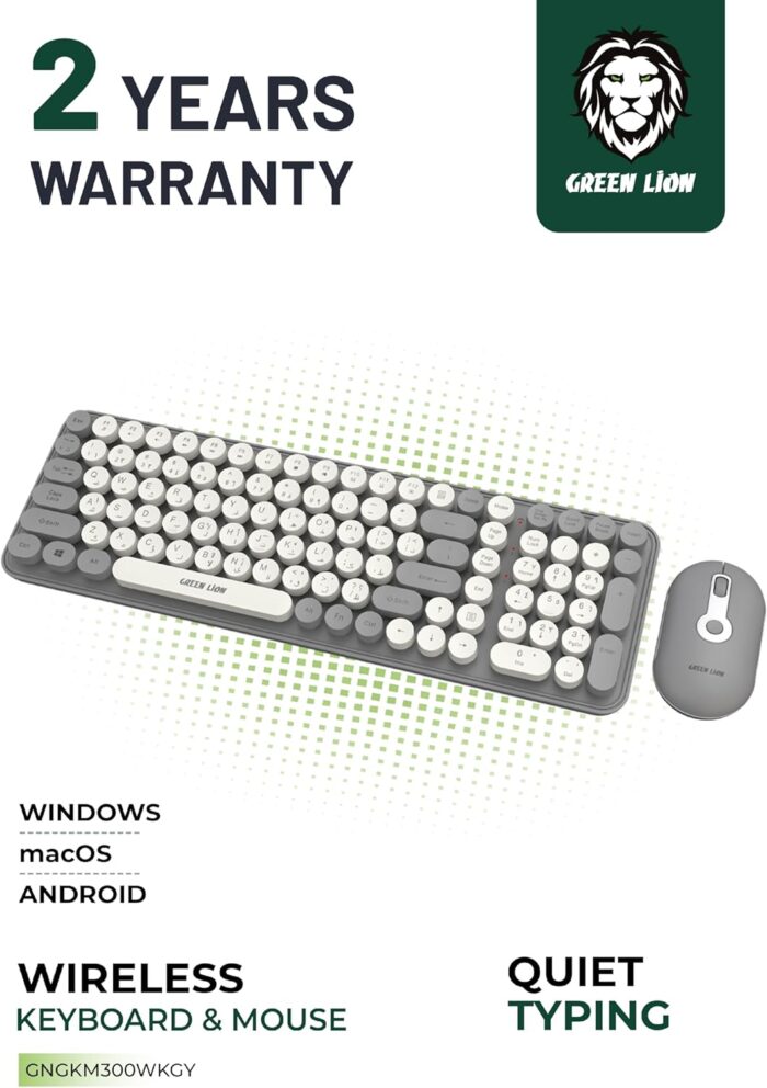 Green Lion GKM-300 Wireless Keyboard+Mouse, Multiple DPI Mouse, USB connectivity, 5M Keystrokes, 2.4G Mini USB, 10 M Range, Quiet Typing, Build in Plate - Gray - Image 6