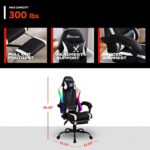 X Rocker Achiever PC Video Gaming Chair, RGB LED Lighting, Adjustable Ergonomic Office Desk Chair for Computer Gamers with Wheels, Black & White - Image 2