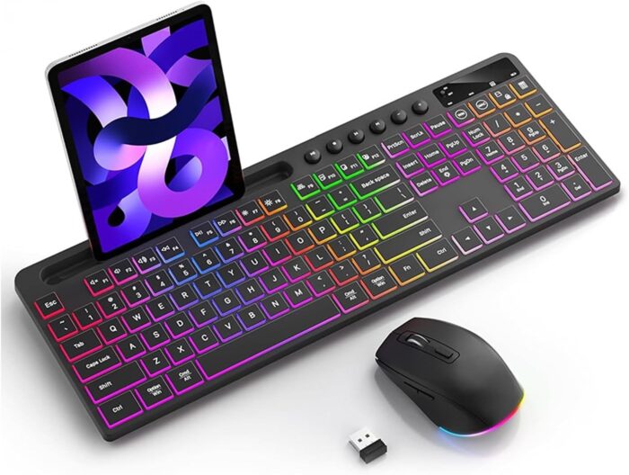 STAYOUNG Wireless Keyboard and Mouse Combo – 2.4G Ergonomic Computer Keyboard and Mouse Set with Card Slot Design, RGB Backlight, Type-C Charging, Stable Connection, Suitable for Home, School, Office