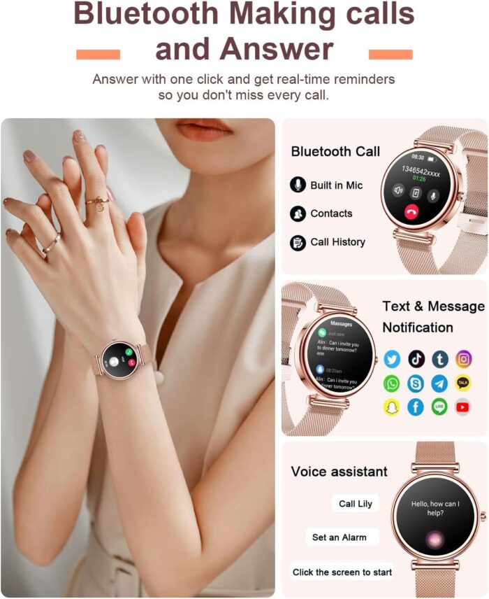 Smart Watches For Women(Make/Answer Call)，1.27" Activity Fitness Tracker Smartwatch For Android iOS 100+ Sport Modes Blood Pressure/Heart Rate/Sleep Monitor/Pedometerstep IP67 Waterproof -Rose Gold - Image 3