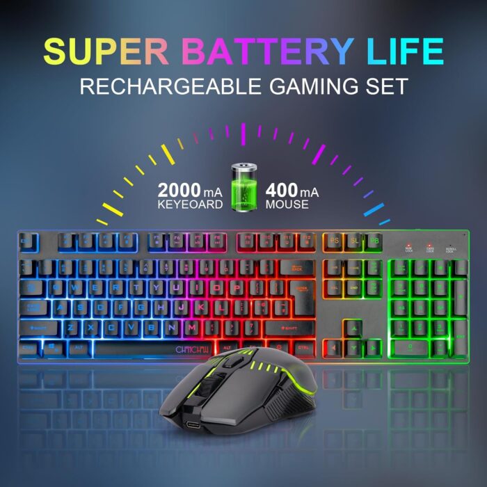 Gaming Wireless Keyboard and Mouse Combo Metal Surface Rechanrgeable Big Battery 2800mah Mechanical Feel LED Backlit Compatible with Xbox one PS5 Laptop Computer Gamer(2.4G,G311,local) - Image 5