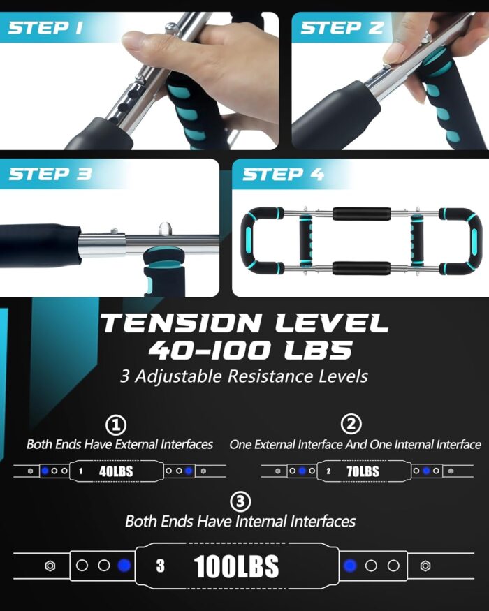 2025 Pro Twister Arm Trainer, 40-100lb Adjustable Power Twister Bar, Chest Shoulder Arm Workout Equipment, Portable Detachable Upper Body Fitness Machine for Home & Gym - Image 4