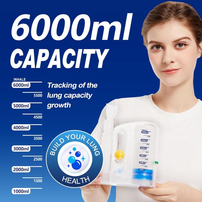 TyeinGo Incentive Spirometer Adult, Lung Exerciser Device, Breathing Trainer - 6000ML Inhale Volume Measurement, Equipped with Ball Flow Rate Indicator & Scale Indicator - Image 3