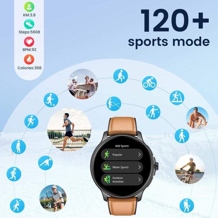 Smartwatch for Men Fitness Tracker: Brown Smart Watches (Answer/Make Calls) 1.43’’ AMOLED Touchscreen with Waterproof Heart Rate Blood Pressure Health Monitor Sport Pedometer Compatible Android iOS - Image 5