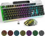 XISOGUU Wireless Gaming Keyboard and Mouse Combo, RGB Backlit Rechargeable 2000 mAh Battery, Mechanical Feel Anti-ghosting Keyboard + 6D 4800DPI Mice for PC Gamer
