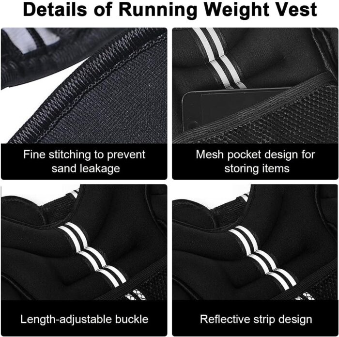 Sport Weighted Vest 10kg Body Weight Training Vest, Strength Exercise Vest Weight Jacket with Reflective Stripe Adjustable Strap, Workout Equipment for Fitness Boxing Run Gym Muscle Building Men Women - Image 3