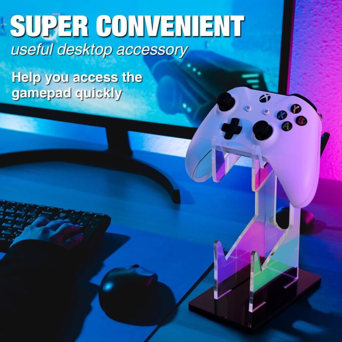 NiHome Iridescent Acrylic 2-Tier Universal Game Controller Headset Holder Stand for PS5 Xbox ONE Switch Colorful Controller Stand Gaming Accessories Anti-Slip Stable Acrylic Clear Headphone Holder - Image 2