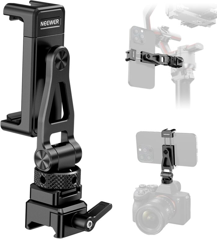 NEEWER Metal Phone Tripod Mount with Cold Shoe Mount and NATO Clamp for dji RS4 RS3 Pro RS2 RSC2 Gimbal Stabilizer, Phone Clamp Clip Holder