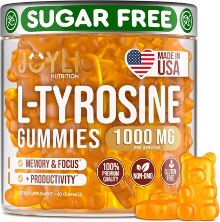 JOYLI Nutrition L Tyrosine Gummies – Organic L-Tyrosine 1000mg Focus Supplement for Mood Boost, Memory & Energy Levels – All-Natural & GelatinFree L- Tyrosine Calm Gummies – Vegan, Gluten-Free