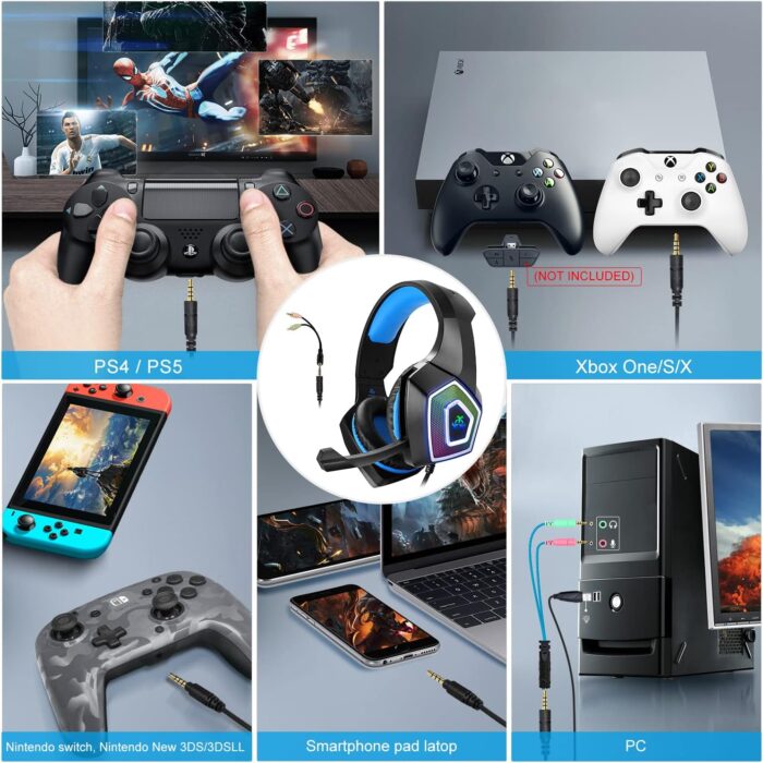 U UiiSii PC Gaming Headset with Microphone Wired Xbox Headset with mic PS4 Gaming Headphones with Microphone Gamer PS4 Headset with Mic Stereo Sound & LED Light Noise Cancelling for Switch Computer - Image 4