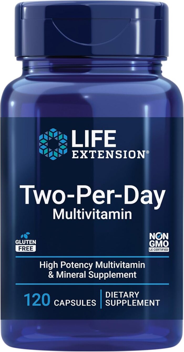 Life Extension Two-Per-Day with Vitamin B6, B12, C, E, D3, Magnesium & Zinc High Potency with Over 25 Multivitamins and Mineral Extracts Gluten Free & Non-GMO, 120 Capsules