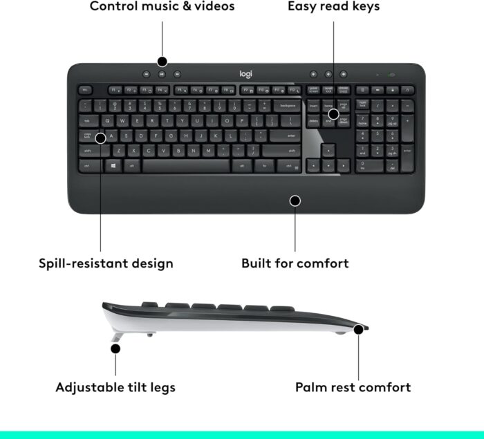 Logitech MK540 Advanced Wireless Keyboard and Mouse Combo for Windows, 2.4 GHz Unifying USB-Receiver, Multimedia Hotkeys, 3-Year Battery Life, for PC, Laptop - Image 7
