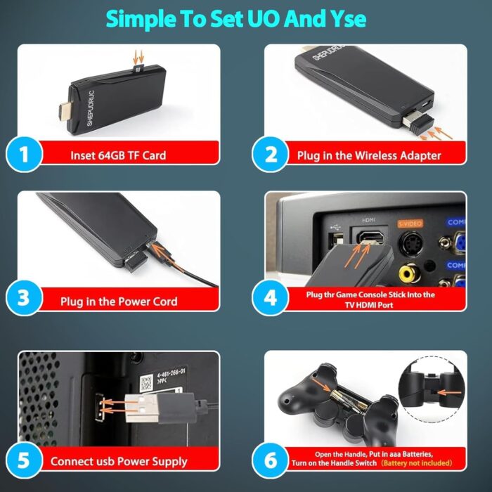 SHEPUDRUC Wireless Retro Handheld Game Console, Game Console Stick Built-in 20000+ Plug-and-Play Video Games, Equipped with 18 Simulators, 4K HDMI Output and Dual 2.4G Controller（50GB Memory Card） - Image 9