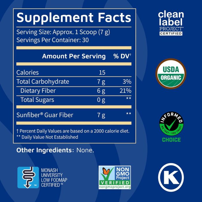 Tomorrow's Nutrition, Sunfiber, Prebiotic Fiber Supplement for Digestive Health, Low FODMAP, Gluten-Free, Unflavored, 30 Servings - Image 9