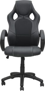 Multi Home Furniture Black PU Leather Office Chair – Ergonomic Chair with Headrest & Lumbar Support, Fixed Padded Armrests, Adjustable Height, Gaming Chair, Swivel Desk Chair, Computer Chair for Home - Image 3