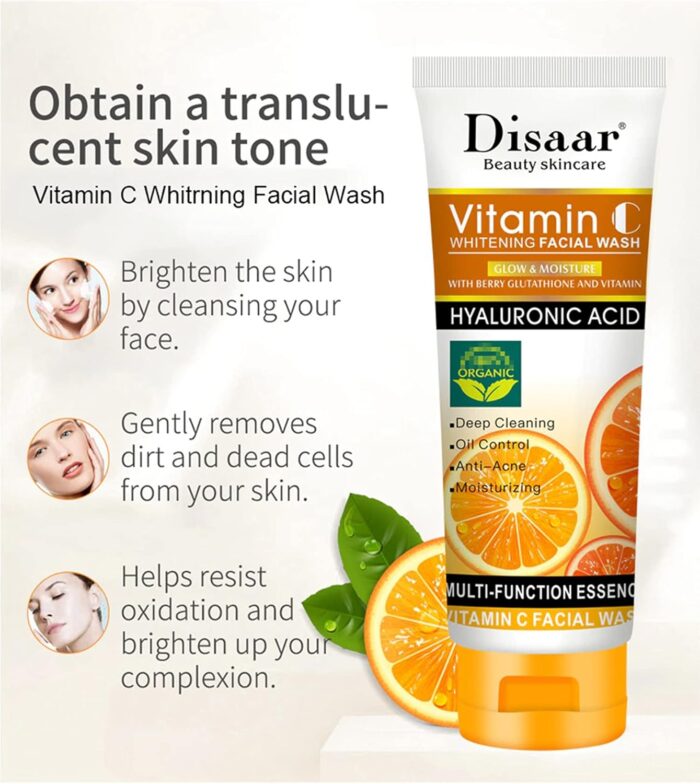 DISAAR Beauty Skincare Vitamin C Facial Wash Foam Hyaluronic Acid Berry Glutathione Moisturizing Cleaning Anti-Acne Oil Control Essence 100ml - Image 3