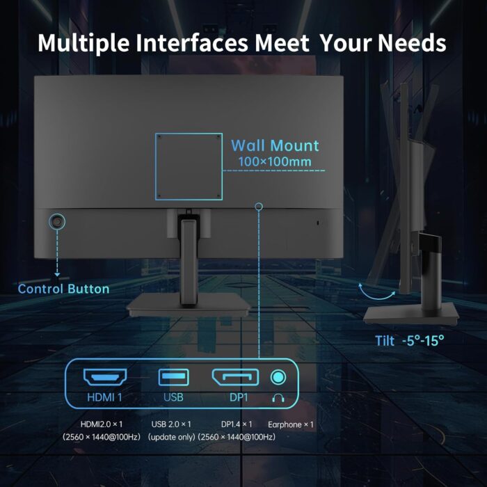 KTC 24 Inch QHD 100Hz Computer Monitor IPS 2K, 1300:1 Contrast, Anti-Blue Light Screen, 122% sRGB, Support FreeSync and GSync, HDMI2.0/DP/Earphone for Gaming and Office Working H24T27 - Image 7