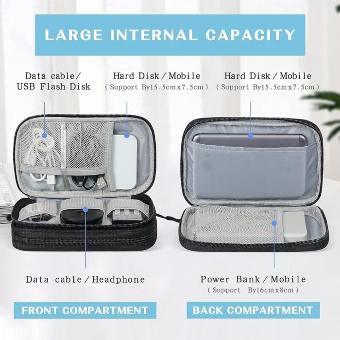 AMERTEER Electronic Accessories Bag Organizer - Travel Mobile Electronics Accessories & Supplies - Compatible For Charger USB Cables SD Memory Cards Earphone Flash Hard Drive Phone Power Bank (Black) - Image 2