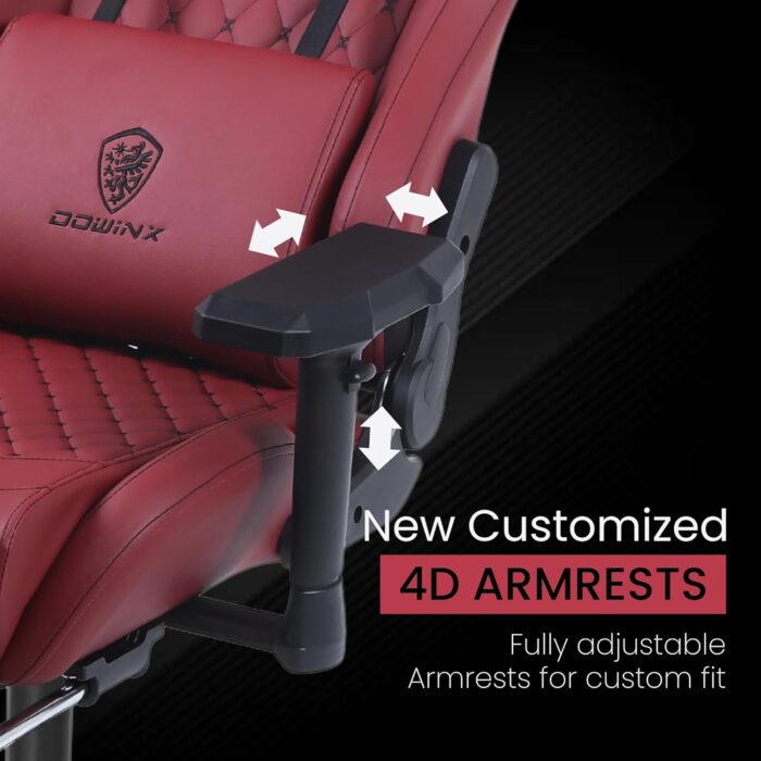Dowinx Multi-Functional Gaming Chair, Ergonomic High Back Reclining & Height Adjustable PU Leather Computer Chairs with Massage Cushion, Neck & Lumbar Support, Armrests, Footrest (Maroon) - Image 8