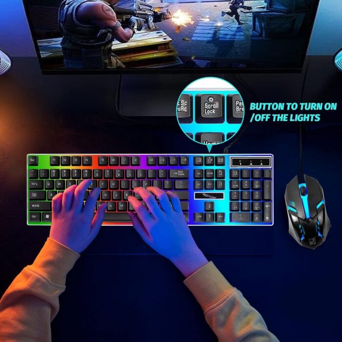 SKY-TOUCH G21 Computer Gaming Keyboard and Mouse Combo :Keyboard with Flexible Polychromatic LED Lights Mechanical Feel Wired USB Working Keyboard Mouse Set for Windows Computer(Black) - Image 6