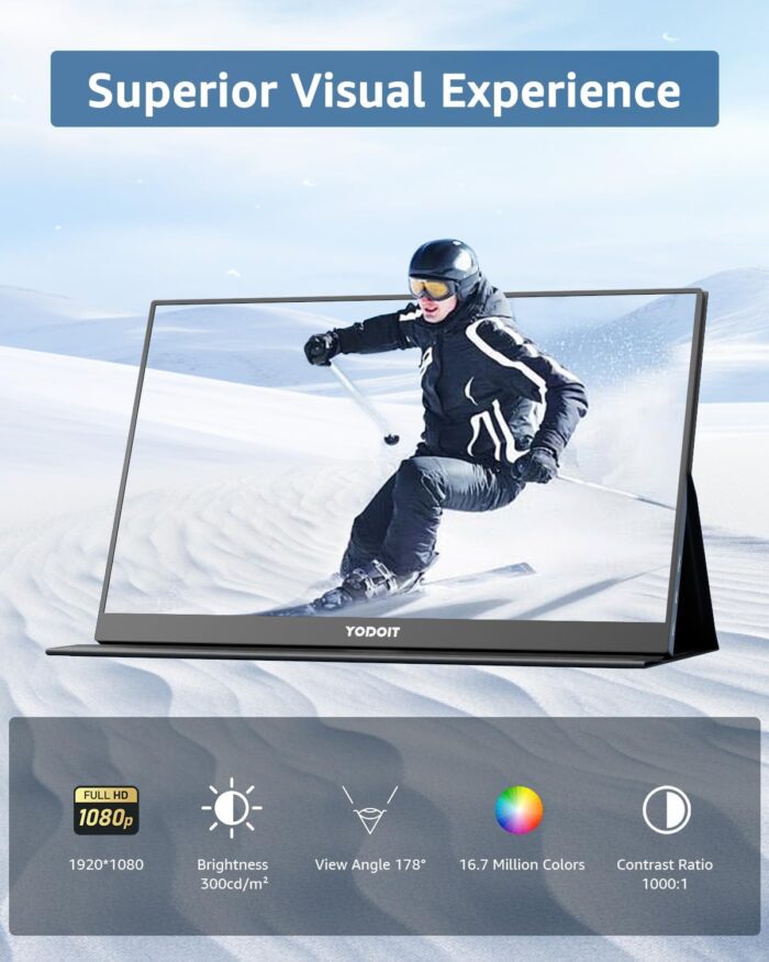Yodoit Portable Monitor 15.6" FHD 1080P Screen IPS 1920×1080 100% SRGB Display with Type C USB Port and Speakers with Smart Cover, Compatible with PC, Laptop, MacBook, Xbox - Image 5