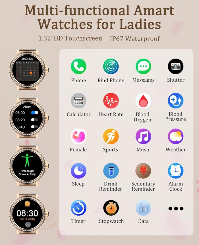 BOCLOUD Smart Watch for Women, Bluetooth Smartwatches for iPhone Android iOS IP68 Waterproof Ladies Fitness Activity Tracker with Blood Pressure/Heart Rate/Sleep Monitor/Messages - Image 7