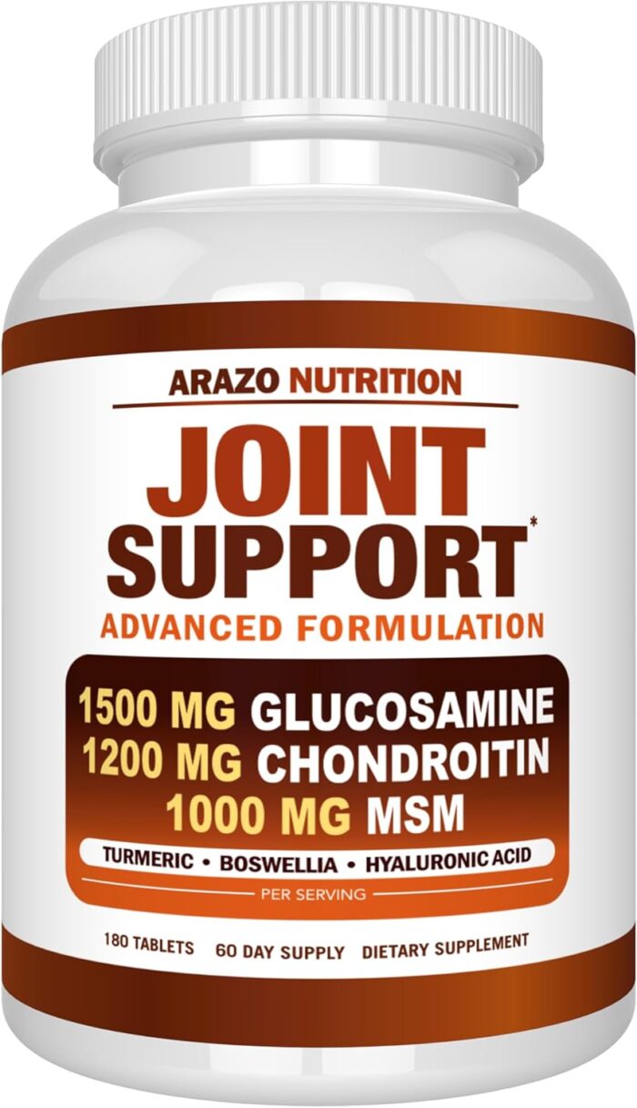 Arazo Nutrition Glucosamine Chondroitin Turmeric Msm Boswellia Joint Support Supplement for Relief (10oz,180 Tablets)