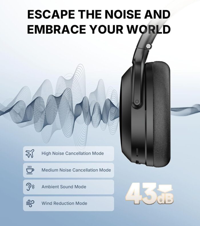 Edifier WH700NB Pro Wireless Headphones, 43dB ANC, Hi-Res Audio, 55H Playtime, Bluetooth 5.4, Multi-Device Pairing, AI Noise Reduction Calls, Fast Charging, Foldable Over-Ear Design (Black) - Image 3