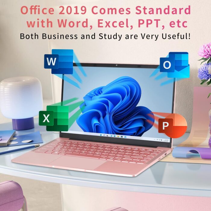 UDKED 14 Inch Laptop, 6 GB RAM SSD Windows 11 Ultrabook, 1920 x 1080 Pixels, Intel Celeron J4105 Laptops (up to 2.5 GHz) Dual Wi-Fi, 2 x USB 3.0 (Rose Gold, 256GB SSD) - Image 3