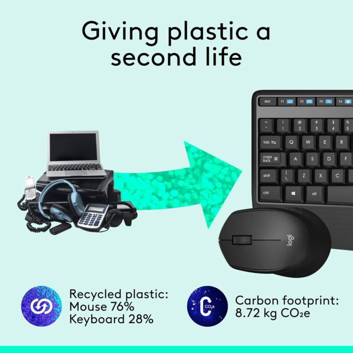 Logitech MK345 Wireless Keyboard and Mouse Combo, Full-Sized Keyboard with Palm Rest, Right-Handed Mouse, 2.4 GHz Wireless USB Receiver, Compatible with PC, laptop, Arabic Layout - Black - Image 5