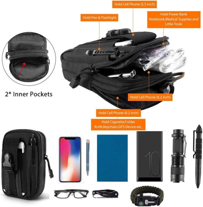 COOLBABY Tactical Pouch Waist Bag Utility Belt Mobile Phone Pouch EDC Case Organizer with Cellphone Holster for Cycling, Running, Hiking (Black) - Image 4