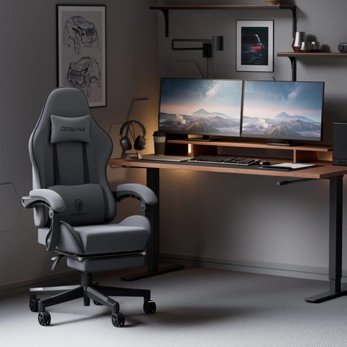Dowinx Gaming Chair – Massage Cushion, Breathable Fabric, Ergonomic Design with Footrest, 360° Swivel, Adjustable Neck & Lumbar Pillow for Back Support, Home & Office Chair - Image 2