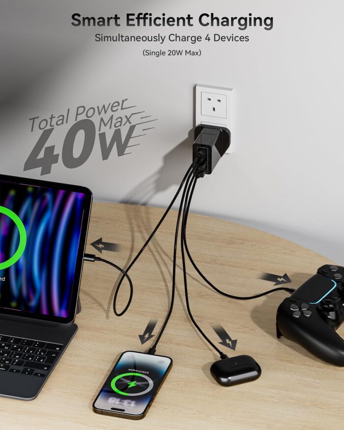 Aerostralia USB C Fast Charger - 40W Dual USB-C Phone Charger, 4-Port 20W Power Adapter with QC3.0 Plug, Dual PD USBC Charger & C to C Fast Charging Cable Compatible with iPhone, Mac Book Air, Laptop - Image 5