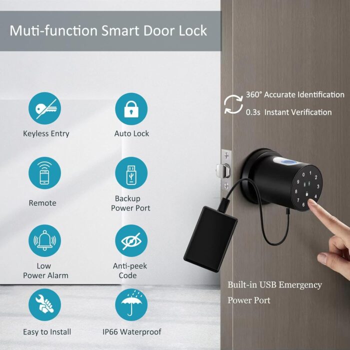KASTWAVE Smart Lock Fingerprint Door Lock Keypad Door Knob Smart Door Knob Door Locks for Bedrooms Locks with Code Thumb Print Door Knobs for Homes Hotels Offices - Image 3