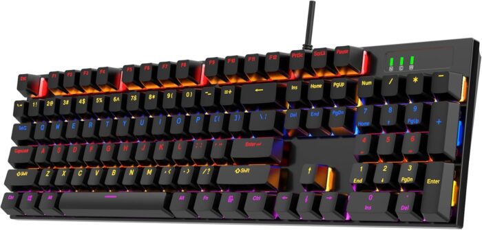 Wired Gaming Mechanical Blue-Switch Keyboard – WEETOTUNG 104-keys RGB Backlit USB Mechanical Keyboard – for PC Gaming and Office Working (Black)