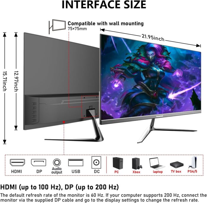 Gawfolk 24.5 Inch FHD 200Hz IPS Flat Gaming Monitor 1080P Computer Monitor 1920x1080 Display Screen 1ms(GTG) 240cd/m² 99% sRGB Suitable for games, entertainment, and office (Built-in Speakers) - Image 7