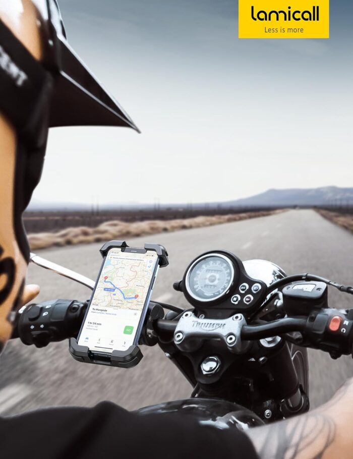 Lamicall Motorcycle Phone Mount, Bike Phone Holder - Upgrade Quick Install Handlebar Clip for Bicycle Scooter, Cell Phone Clamp for iPhone 15 14 13 12 11 Pro Max Mini, Galaxy and More 4.7-6.8" Phone - Image 7