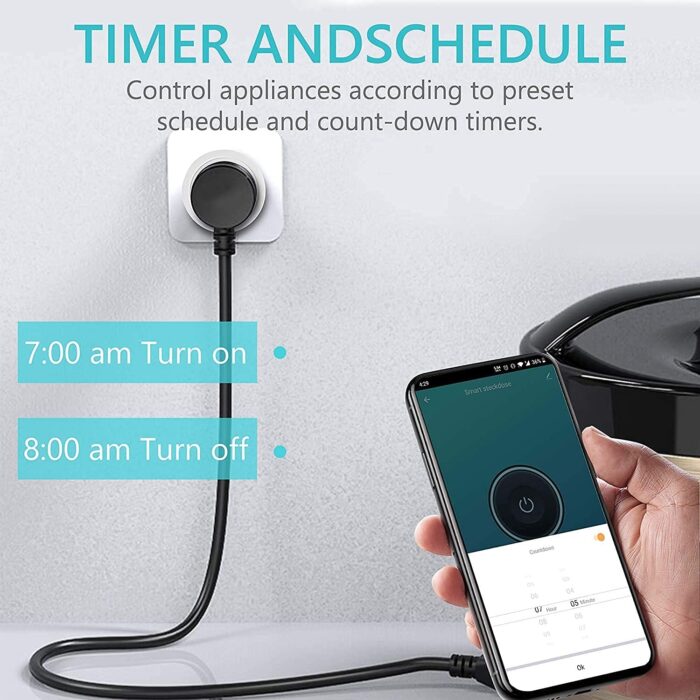 Tichondrius WiFi Smart Plug, 4 Pack 16A Smart Outlet Plug Socket Compatible with Alexa, Mini Socket with Remote Control & Voice Control with Electricity Statistics Timer Function, No Hub Required - Image 4