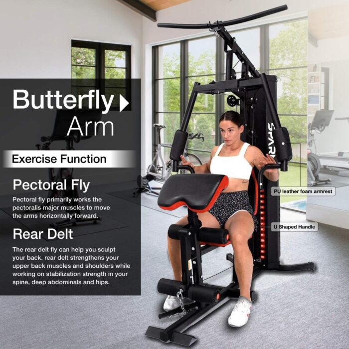 Sparnod Fitness Multifunctional Home Gym Station: Heavy-Duty Steel Construction, 20+ Exercises for a Full Body Workout, Adjustable Seat & Back Cushion, Weight Stack, Smooth Operation Free Installation - Image 4