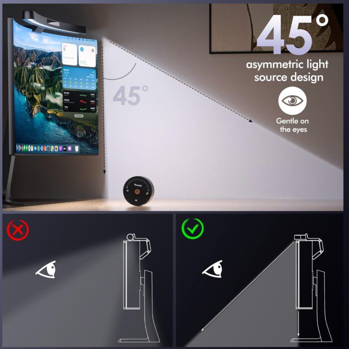 Quntis Curved Monitor Light Bar with Remote &Touch, Auto Adjustable Brightness and Colour Temperature Eye-Care USB Computer Lamp with Multifunction Shelf Screen Light Bar, No Glare Home Office Gaming - Image 8