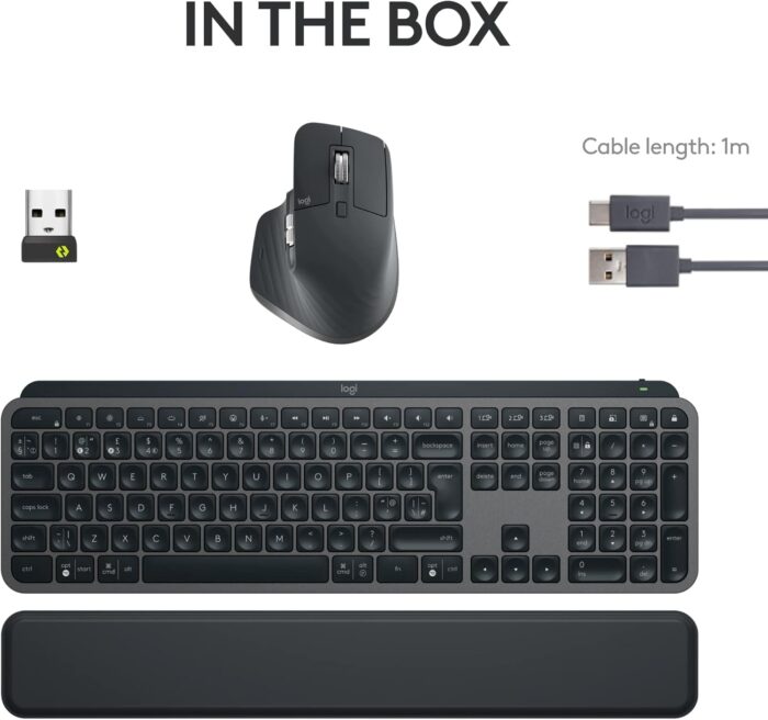 Logitech MX Keys S Combo - Performance Wireless Keyboard and Mouse with Palm Rest, Customizable Illumination, Fast Scrolling, Bluetooth, USB C, for Windows, Linux, Chrome, Mac - Graphite, ARA Layout - Image 6