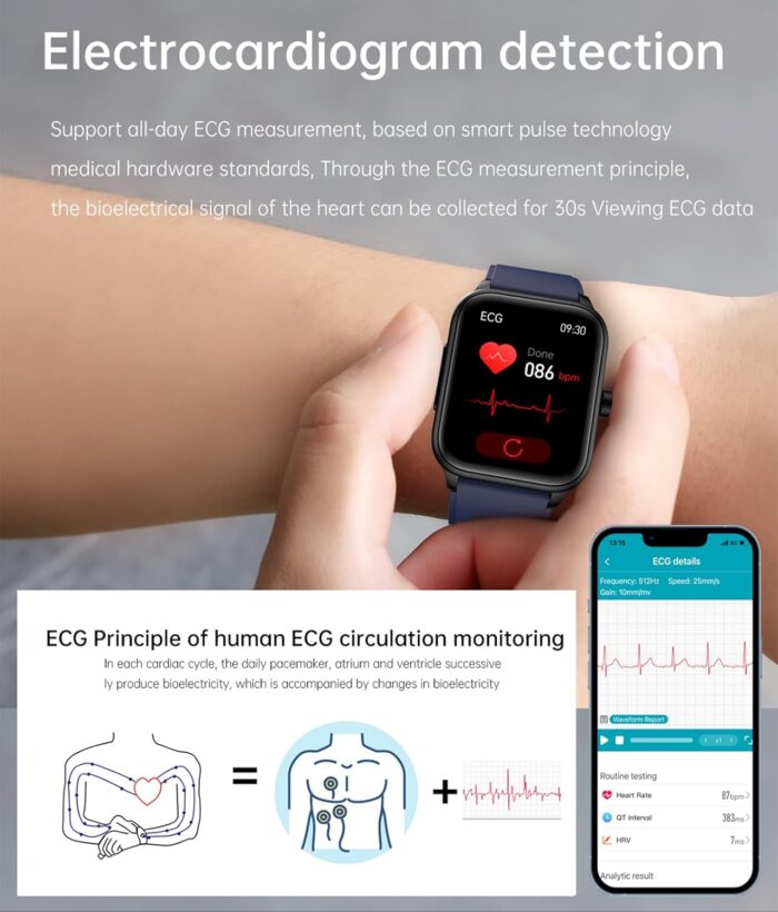 wgzixezn Smart Watch for Men Women, Answer/Make Call, ECG HRV Blood Glucose Fitness Tracker with Heart Rate Blood Pressure Monitor, IP67 Waterproof, Blood Sugar Activity Trackers for Android Ios,Blue - Image 3