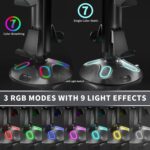 RGB Headphone Controller Stand with HUB, 9 Light Modes Gaming Headset Holder for Desk, Controller Headphone Holder with USB*2+Type-C+3.5mm - Charging & Data for Gaming Setup Gamer Accessories(Black) - Image 2