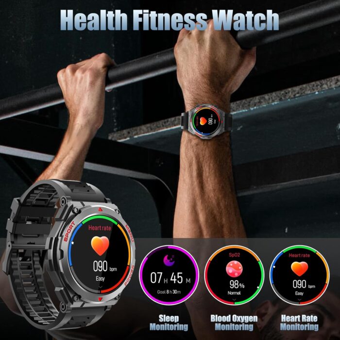 Jdcrsj Military Smart Watch, 1.52-Inch Smartwatch with Text and Call, Heart Rate, Blood Oxygen, and Activity Trackers - Compatible with iPhone and Android, for Men and Women (Classic, Black) - Image 4