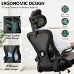 Ergonomic Office Chair, Computer Desk Chair, Mesh Rolling Work Chairs with Wheels and Adjustable Headrests, Comfortable Lumbar Support Gaming Chair, Comfy Flip-up Arms for Home,Bedroom,Study, Black - Image 7