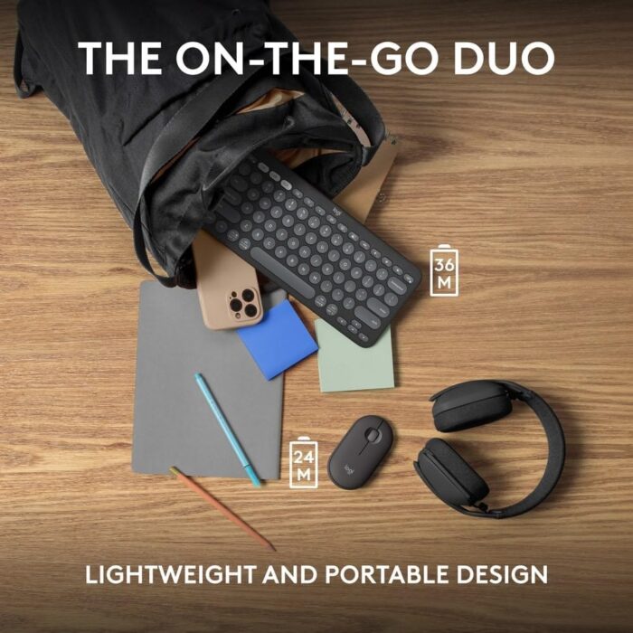 Logitech Pebble 2 Combo, Wireless Keyboard and Mouse, Quiet and Portable, Customisable, Logi Bolt, Bluetooth, Easy-Switch for Windows, macOS, iPadOS, Chrome, ARA Layout - Graphite - Image 9