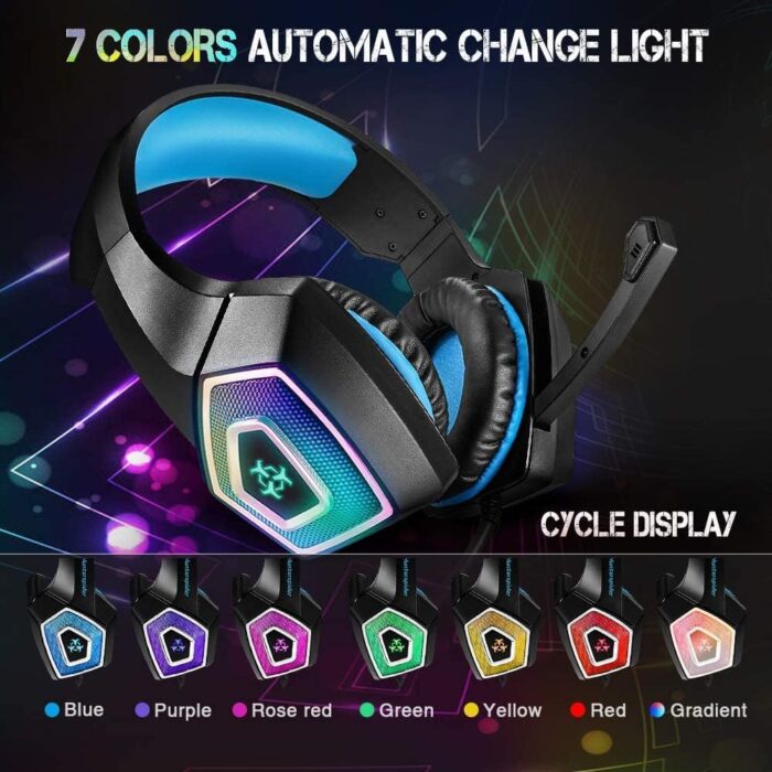 U UiiSii PC Gaming Headset with Microphone Wired Xbox Headset with mic PS4 Gaming Headphones with Microphone Gamer PS4 Headset with Mic Stereo Sound & LED Light Noise Cancelling for Switch Computer - Image 2