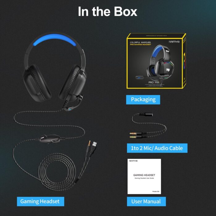 IMYB Gaming Headset with Microphone for Pc, Xbox One Series X/s, Ps4, Ps5, Switch, Stereo Wired Noise Cancelling Over-Ear Headphones with Mic, RGB, for Computer, Laptop, Mac, Nintendo, Gamer (Blue) - Image 7